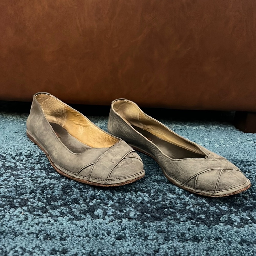 FRYE Ember Cross Washed Charcoal Leather Ballet Flats Shoes WOMENS SZ 7